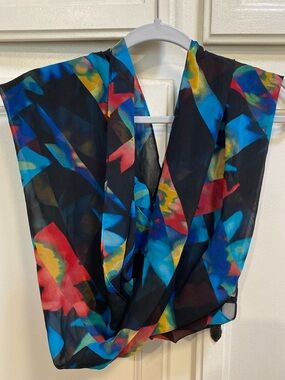 Calvin Klein Infinity Black Scarf with Blue and Teal Accents